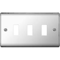 Nexus 3 Gang Grid Metal Front Plate - Polished Chrome