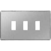 Nexus 3 Gang Grid Front Plate - Flatplate Screwless Brushed Steel