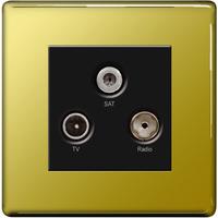 Nexus Screened Triplex TV/FM/Satellite - Flatplate Screwless Polished Brass