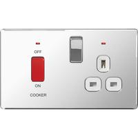 Nexus 45A DP Switch with 13A Neon Socket - Sleek Flatplate Screwless Polished Chrome