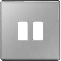 nexus 2 gang grid front plate flatplate screwless brushed steel