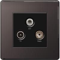 Nexus Screened Triplex TV/FM/ Sat Socket - Flatplate Screwless Black Nickel