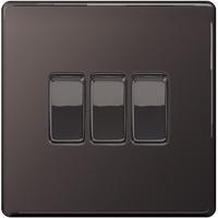 nexus 3 gang 2 way light switch flatplate screwless black nickel