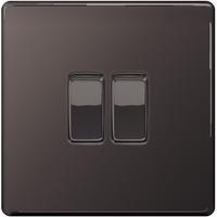 Nexus 2 Gang 2 Way Light Switch - Flatplate Screwless Black Nickel