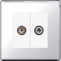 Nexus 2 Gang Satellite & Co-Axial Socket - Flat Plate Screwless Polished Chrome