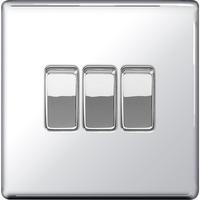 Nexus 3 Gang 2 Way Light Switch - Flatplate Screwless Polished Chrome