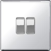 Nexus 2 Gang 2 Way Light Switch - Flatplate Screwless Polished Chrome