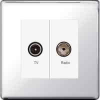 Nexus 2 Gang Diplex TV/FM Socket - Flat Plate Screwless Polished Chrome