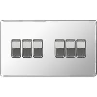 nexus 6 gang 2 way light switch flatplate screwless polished chrome