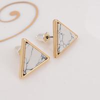 New Arrival 2016 Trendy Gold Fashion Triangle Geometric Marbled White Faux Stone Stud Earrings For Women