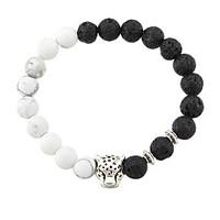 New 2016 White and Black Silver Plated Leopard Charm Stone Beads Bracelets For Men Lava Matte Fashion Men Jewelry