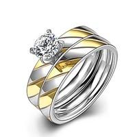 New Fashion Gold-Silver Stripes White Zircon Gold-Plated Titanium Steel Statement Rings(Gold-Silver)(1Set)