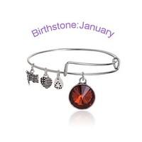 New Charm Ajustable silver Month stones bracelet bangle Christmas Gifts