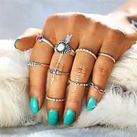 New Fashion Simple 9 Pcs/Set Antique Stone Gem Ring Sets Midi Finger Rings for Women Steampunk Turkish Party Boho Knuckle Ring Summer Style