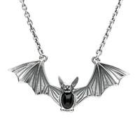 Necklace Whitby Jet And Silver Oval Belly Bat