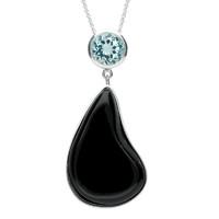 Necklace Whitby Jet Blue Topaz And Silver Abstract Pear