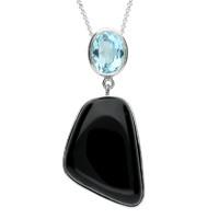 Necklace Whitby Jet Blue Topaz And Silver Abstract Organic Shaped