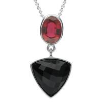 Necklace Unique Whitby Jet Pink Tourmaline And Silver Faceted Curved Triangle