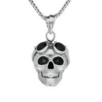 Necklace Whitby Jet And Silver Large Skull With Goggles