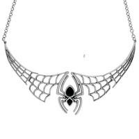 Necklace Whitby Jet And Silver Spider Extended Web