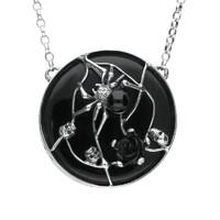 Necklace Whitby Jet And Silver Spider Rose And 3 Skulls