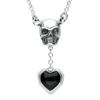 Necklace Whitby Jet And Silver Skull With Heart Drop