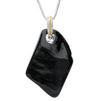 Necklace Whitby Jet And Silver Rough Polished Wide Bale Gold Plated