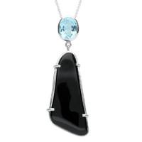 Necklace Whitby Jet Blue Topaz And Silver Abstract Oblong