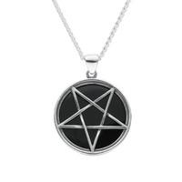Necklace Whitby Jet And Silver Large Round Inverse Pentangle
