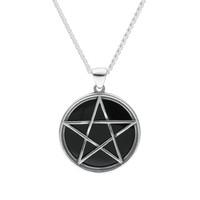 Necklace Whitby Jet And Silver Large Round Pentangle
