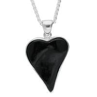 Necklace Whitby Jet And Silver Rough Cut Heart with Silver Surround