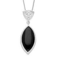 Necklace Whitby Jet And Silver Patterned Marquise