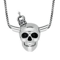 Necklace Silver Skull With Horns And Crown