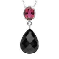 Necklace Unique Whitby Jet Pink Tourmaline And Silver Faceted Pear