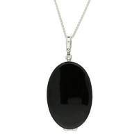 Necklace Whitby Jet And Glass Silver Large Oval Locket