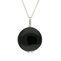 Necklace Whitby Jet And Glass Silver Large Round Locket