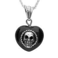 Necklace Whitby Jet And Silver Heart And Skull