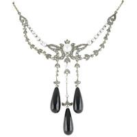 Necklace Whitby Jet And Silver Marcasite Triple Drop And Pearl