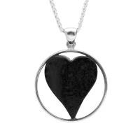 Necklace Whitby Jet And Silver Rough Cut Heart Circle Surround