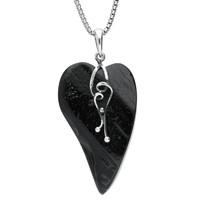 Necklace Whitby Jet And Silver Rough Cut Heart Vine Swirl