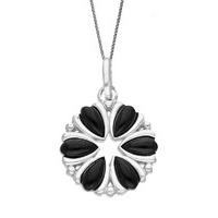 Necklace Whitby Jet And Silver Six Stone Flower