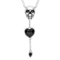 Necklace Whitby Jet And Silver Skull With Heart And Pear Drop