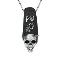 Necklace Whitby Jet And Silver Skull With Horns