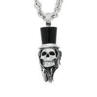 Necklace Whitby Jet And Silver Skull With Top Hat