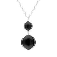 Necklace Whitby Jet And Silver Three Stone Wide Marquise Drop