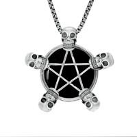 necklace whitby jet and silver unique pentagram and 5 skulls