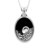 Necklace Whitby Jet And Silver Gothic Oval Moon And Cloud