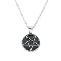 Necklace Whitby Jet And Silver Small Round Inverse Pentangle