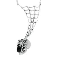 Necklace Whitby Jet And Silver Spider Web And Skull