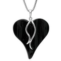 Necklace Whitby Jet And Silver Rough Cut Heart With Vine